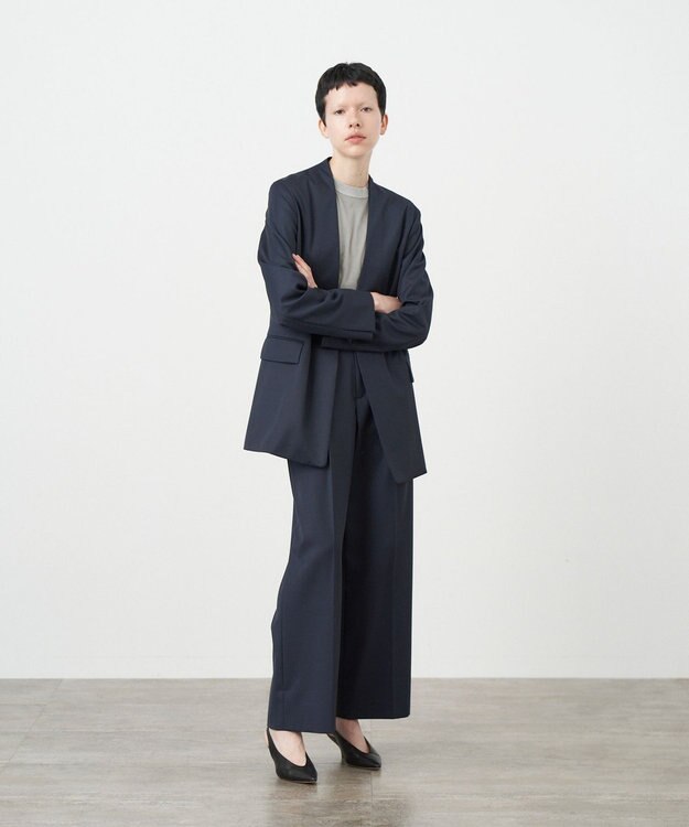 ATON COMPACT WOOL | ノーカラージャケット NAVY