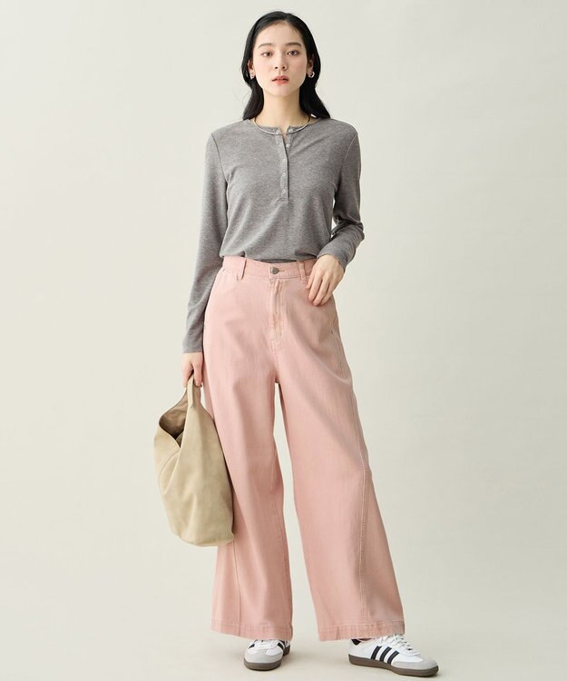 ANY クリアラメフライスヘンリーネックプルオーバー グレー