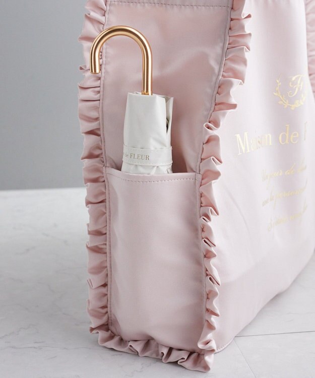 Maison de FLEUR サテンフリルスクエアトートバッグ Pink Beige