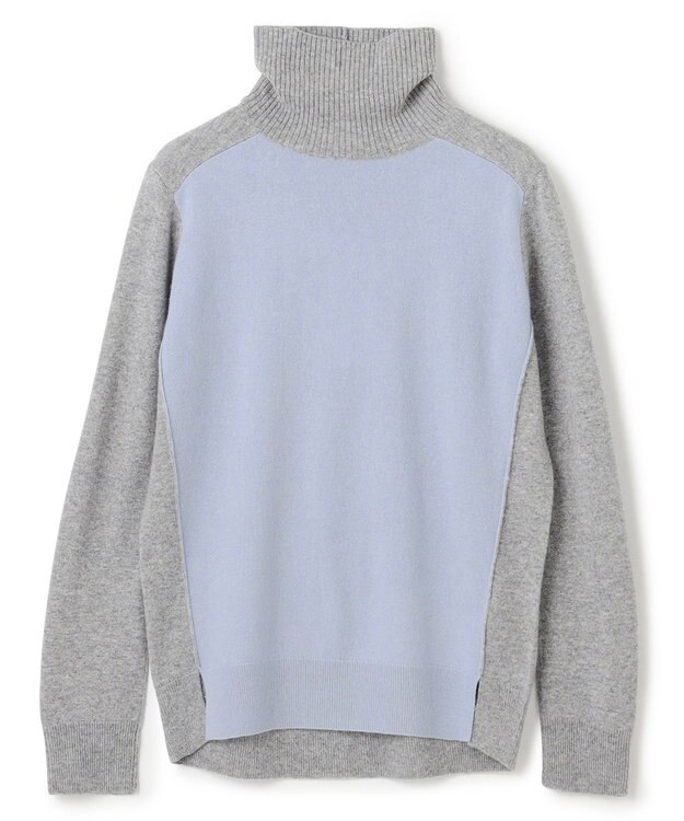 BEIGE， 【WEB限定・洗える】ROGAN / バイカラーウールハイネックニット Sax x L Gray