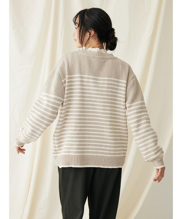 CRAFT STANDARD BOUTIQUE 洗えるモールニットボーダープルオーバー Gray Beige