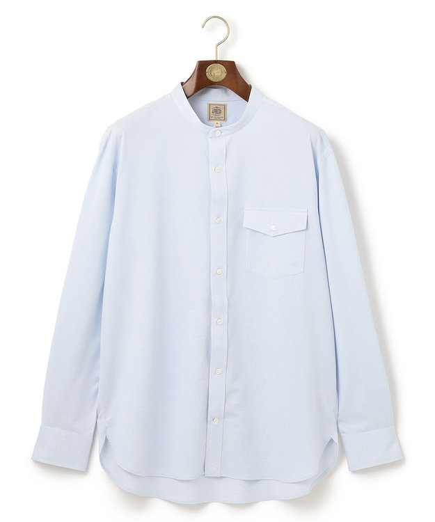 J.PRESS MEN 【KING SIZE】ピンチェックジャージ バンドカラーシャツ サックスブルー系
