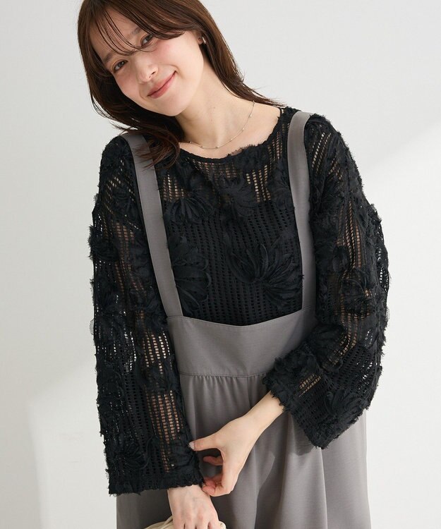 Green Parks レース刺繍プルオーバー Black