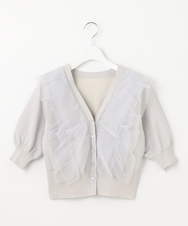 Feroux 【美人百花7月号掲載】チュールコンビパフスリーブ ニット スカイブルー系