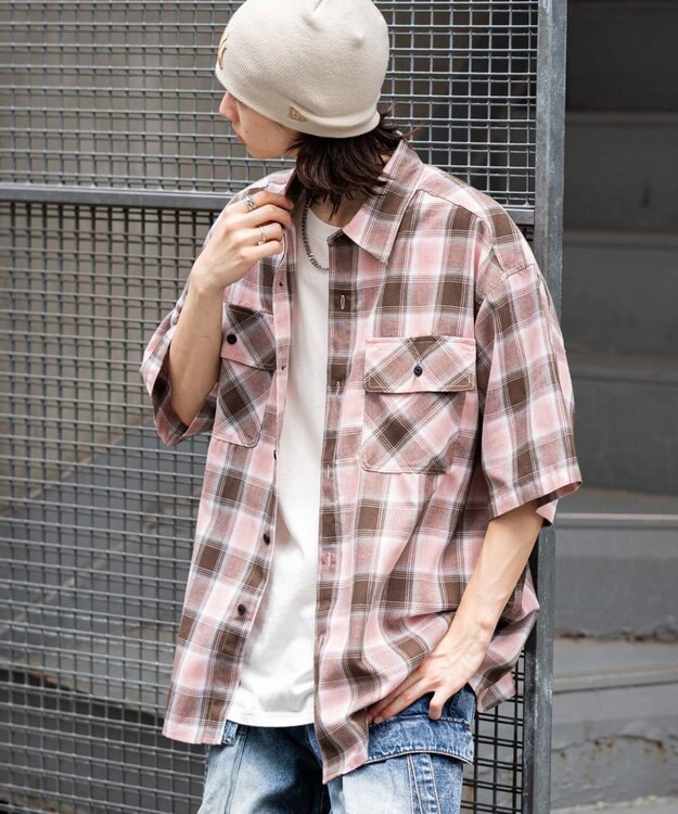 WEGO 【ユニセックス着用ITEM/SMLサイズ展開】オンブレチェックシャツ（SS） 柄7