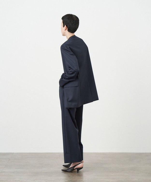 ATON COMPACT WOOL | ノーカラージャケット NAVY