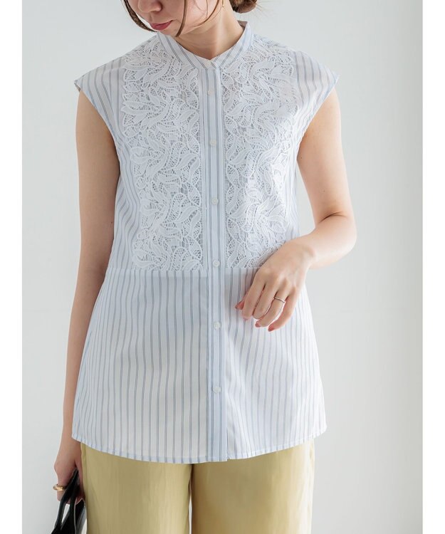 Te chichi リーフレースノースリーブチュニックシャツ オフホワイト