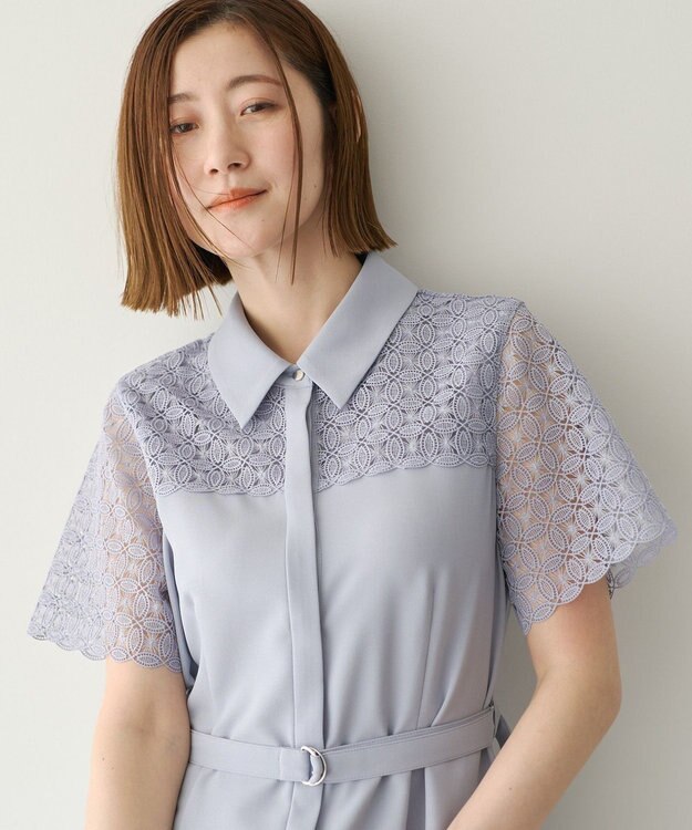 YECCA VECCA レース切替ワンピース Gray Beige