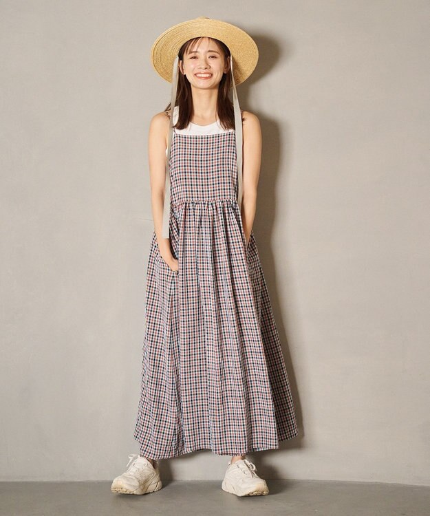 #Newans ボリュームチェックキャミワンピ ブルーチェック