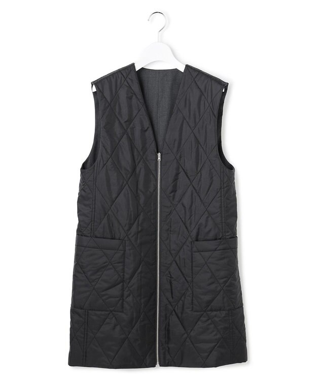 ICB 【洗える・リバーシブル着用可】T/Wツイルキルト リバーシブル パディング ジレ チャコール系