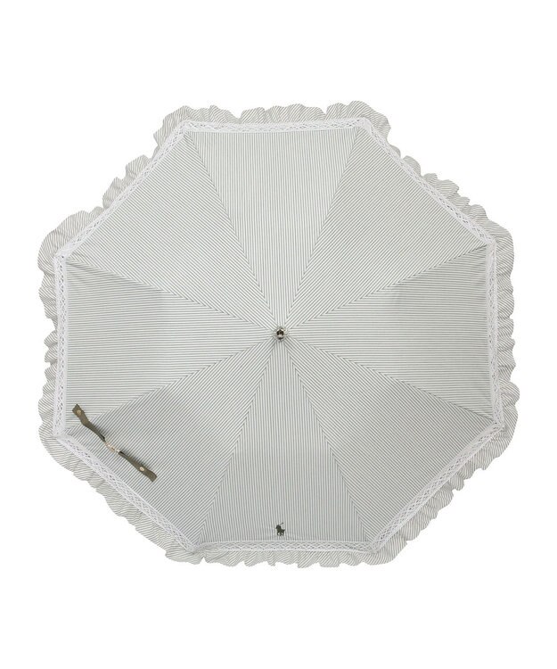 MOONBAT 【遮光/晴雨兼用日傘】POLO RALPH LAUREN(ポロ ラルフローレン) ストライプフリル 折りたたみ傘 楽折 遮熱 UV カーキー