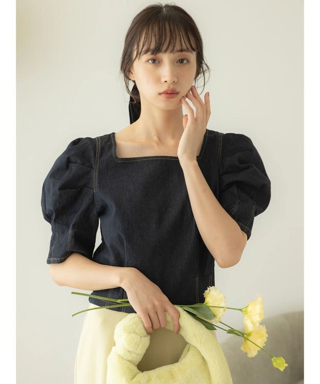 earth music&ecology パワショルスクエアネックプルオーバー Dark Indigo