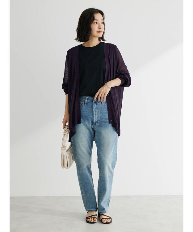 Green Parks 接触冷感シアーニットカーディガン Deep Purple