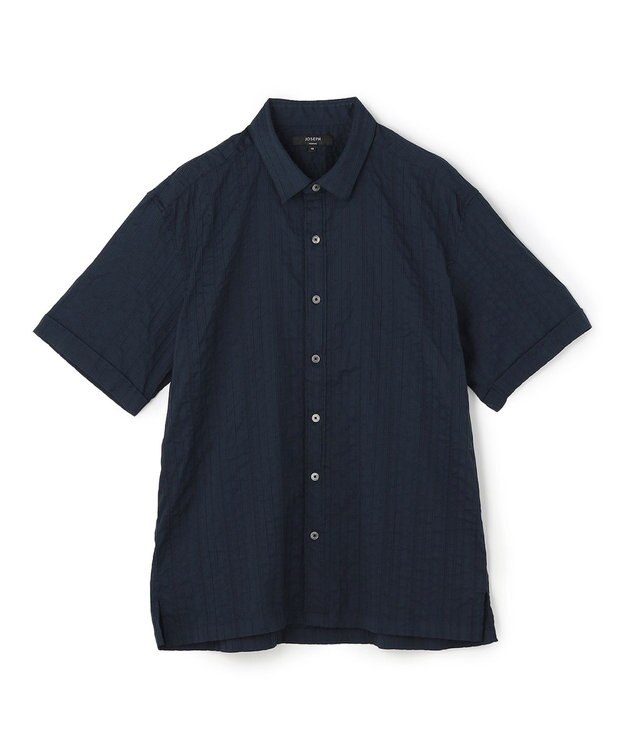 JOSEPH HOMME 【新素材】タックドビーストレッチ 　レギュラーカラー半袖シャツ ネイビー系