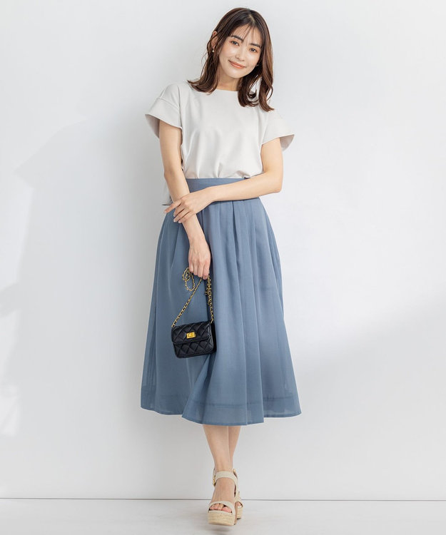 組曲 S 【吸湿・冷感・UVケア】ジョーゼットジャージーバックフリル Tブラウス ライトグレー系