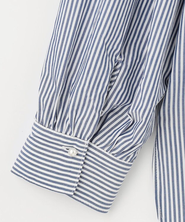 ANY L 【UVカット/抗菌防臭/速乾】エニィファンクション　フリルモックブラウス ブルーストライプ