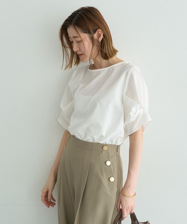 YECCA VECCA パールタックスリーブブラウス Off White