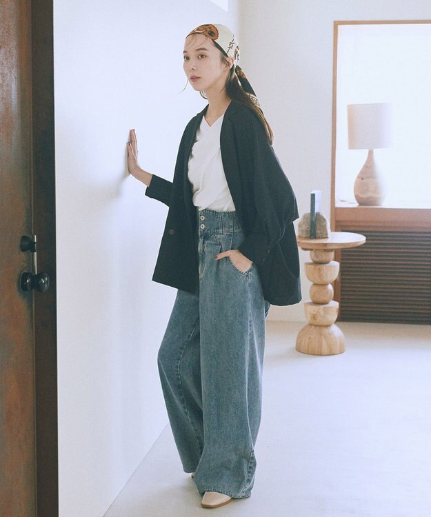 earth music&ecology ハイウエストデニムパンツ Light Indigo