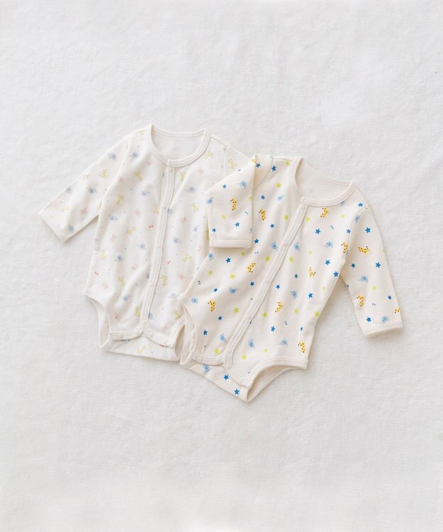 MIKI HOUSE HOT BISCUITS 【70-60cm】 長袖ボディシャツ２枚セット(前開き仕様) 白×ＢＬ