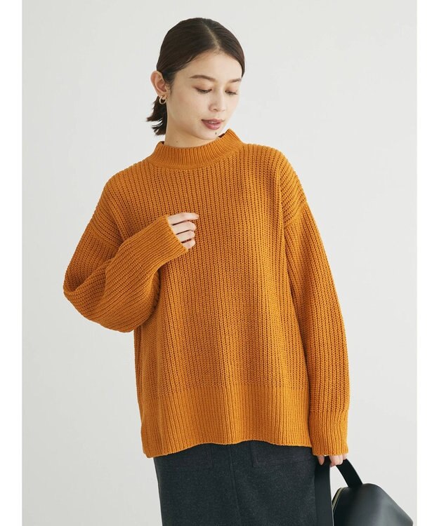 Green Parks ｍｏｋｏモール畦編みモックネックプルオーバー Yellow