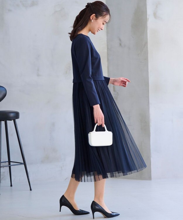 組曲 L 【WEB限定・KUMIKYOKU NAVY】ジャージーコンビ ギャザーチュール ワンピース ネイビー系