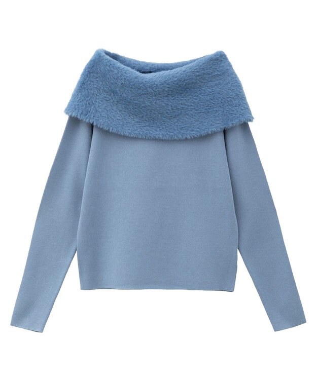 YECCA VECCA ファーMIXオフショルニット Blue