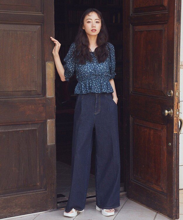 earth music&ecology ハイウエストデニムパンツ Indigo