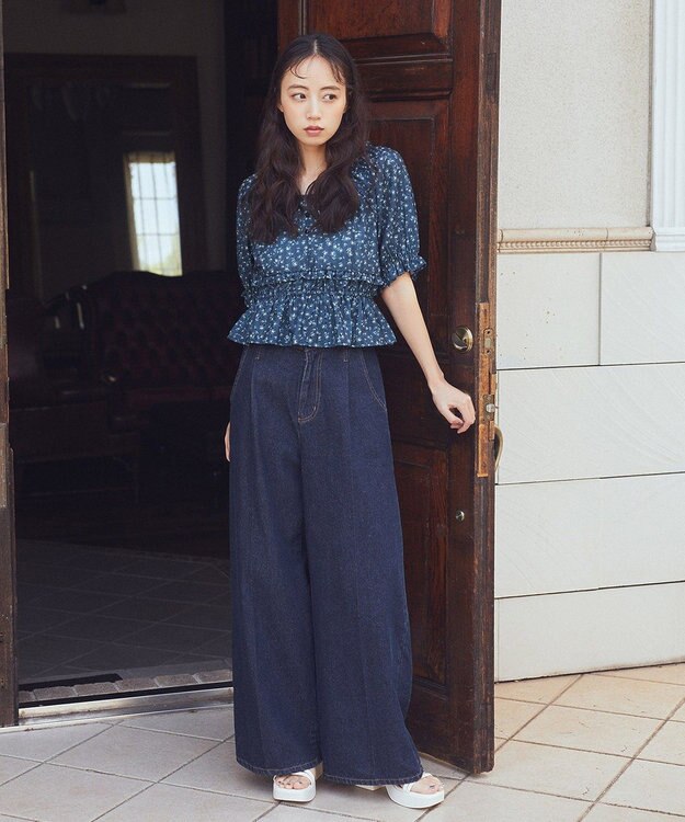 earth music&ecology ハイウエストデニムパンツ Indigo