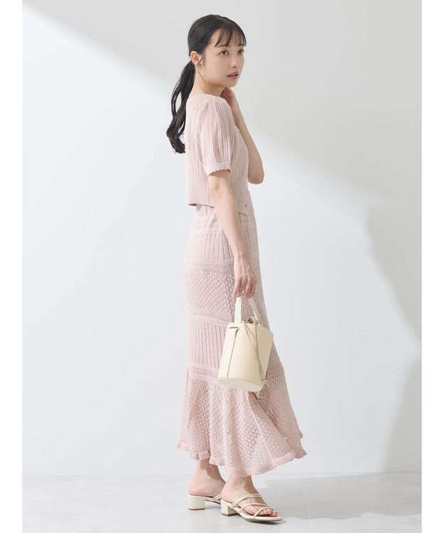 earth music&ecology ２点ＳＥＴ透かし編みカーディガン＋裾フレアスカート Pink