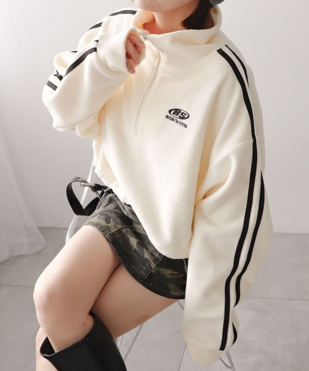 WEGO ハーフジップフリースショートプルオーバー ホワイトアイボリー