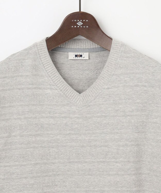 JOSEPH ABBOUD 【オーガニックコットン使用・日本素材・日本縫製】 オーガニックヘリンボ-ンリンクス Vネック Tシャツ ライトグレー系