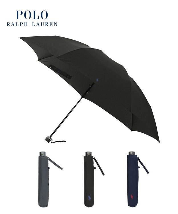 MOONBAT POLO RALPH LAUREN 折りたたみ傘 メンズ プレーン ワンポイント刺繍 大きめ60cm ブラック