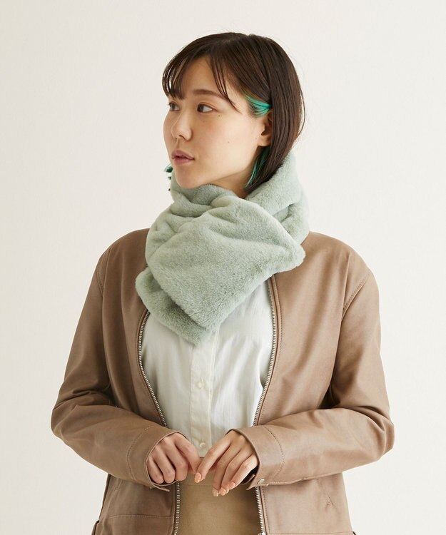 MOONBAT 【洗える】estaa ダウンマフラーフェイクファー ミントグリーン