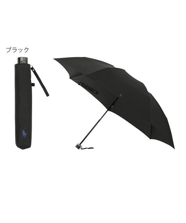 MOONBAT POLO RALPH LAUREN 折りたたみ傘 メンズ プレーン ワンポイント刺繍 大きめ60cm ブラック