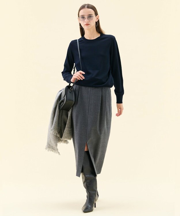 BEIGE， 【WEB限定・洗える】LECERF / 異素材バックシアーストレッチニット Navy