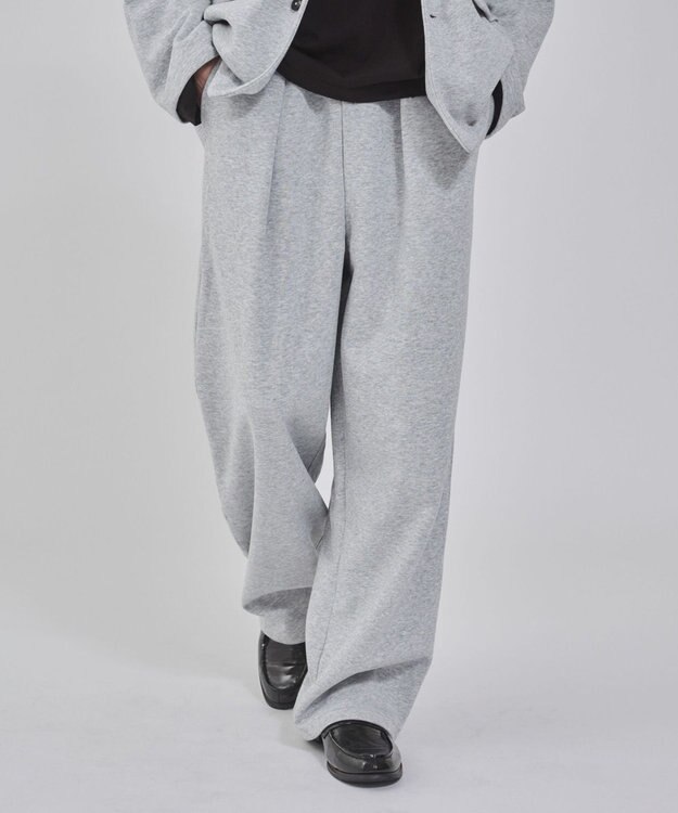 WEGO 【ウエストゴム/MLサイズ展開/ユニセックス着用ITEM】ボンディングワイドスウェットパンツ 杢グレー