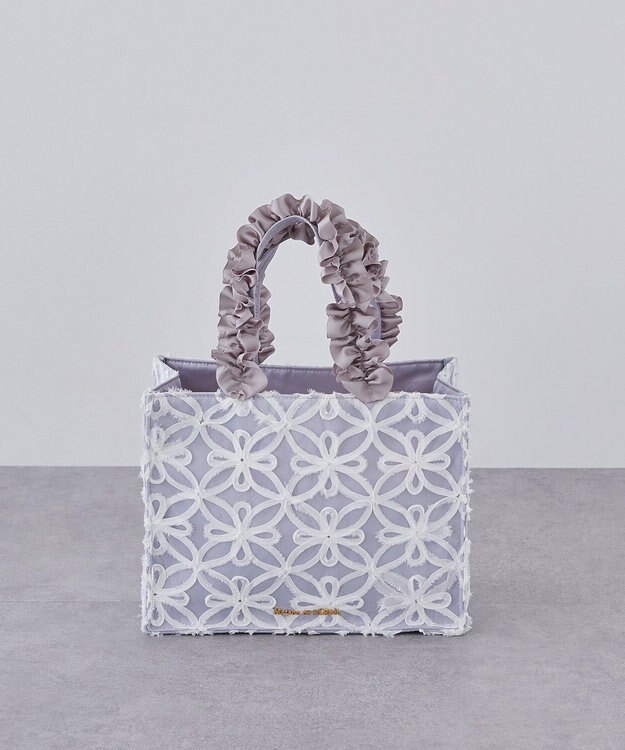 Maison de FLEUR チュールフラワーフリルスクエアトートバッグ Grayish Blue