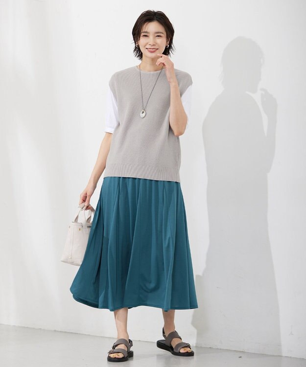 J.PRESS LADIES マーブルトップ レザー ネックレス ライトグレー系