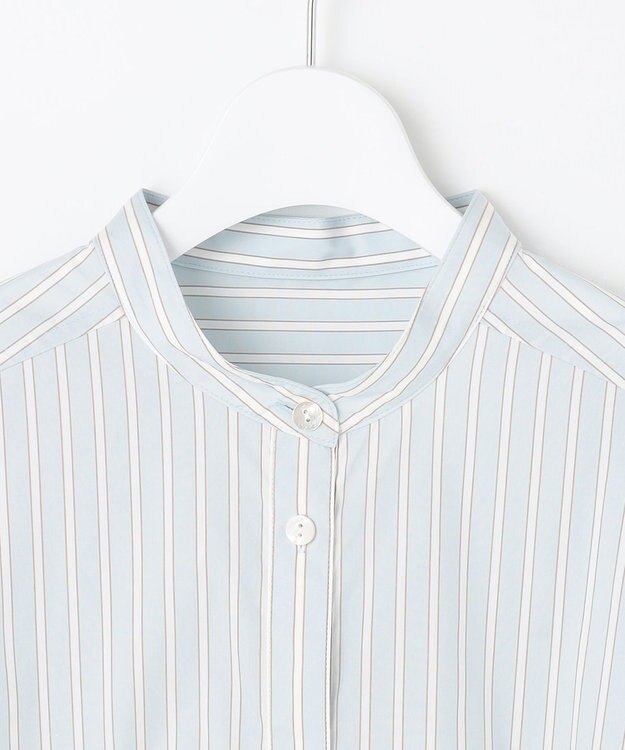 自由区 L 【スタイリストコラボ・洗える】SOMELOSバンドカラー シャツ サックスストライプ