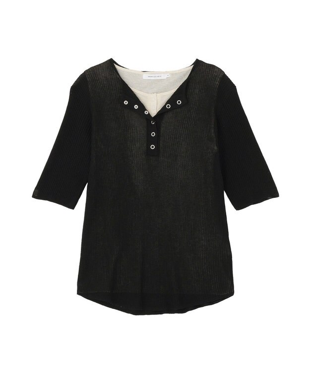 AMERICAN HOLIC 【2点セット】シアーリブヘンリーネックニット＋タンクトップ Black
