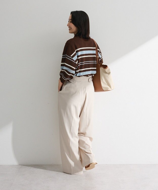 Green Parks 衿付き７分袖ニットプルオーバー Brown