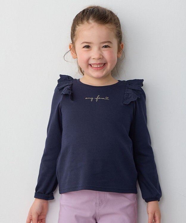 ANY KIDS 肩レース長袖Tシャツ ネイビー