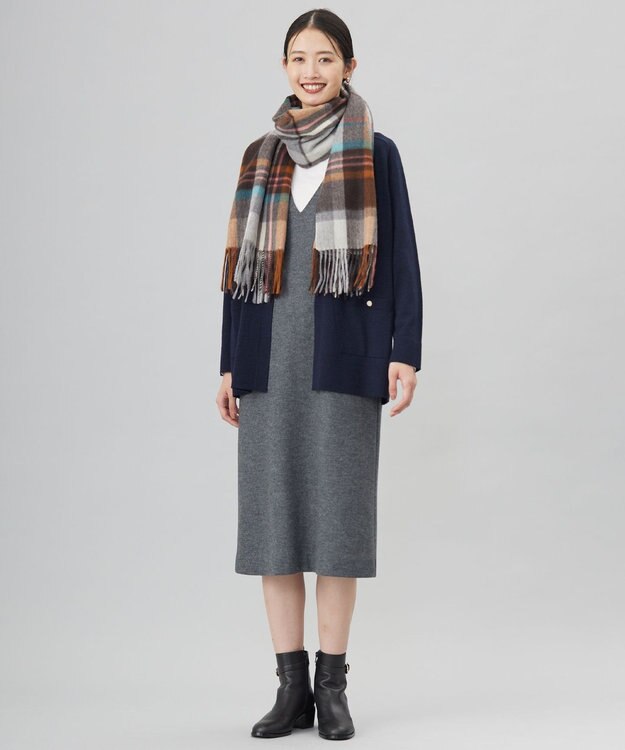 J.PRESS LADIES カシミヤチェック マフラー グレー系3