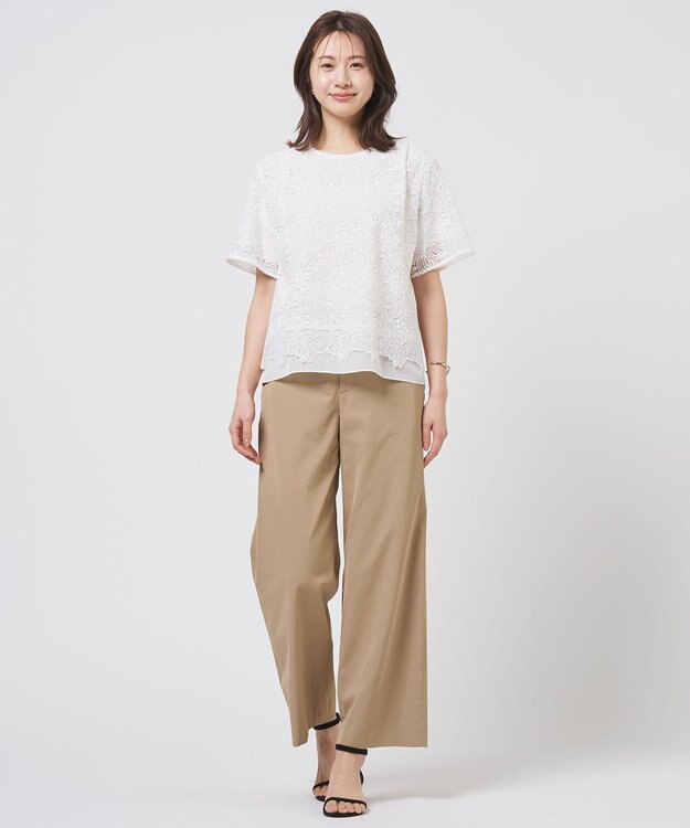 J.PRESS LADIES 麻シェルドライ ワイド ストレート パンツ キャメル系