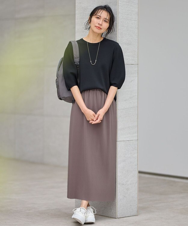ANY L 【洗濯機可】プリーツジャージタイトスカート モカ