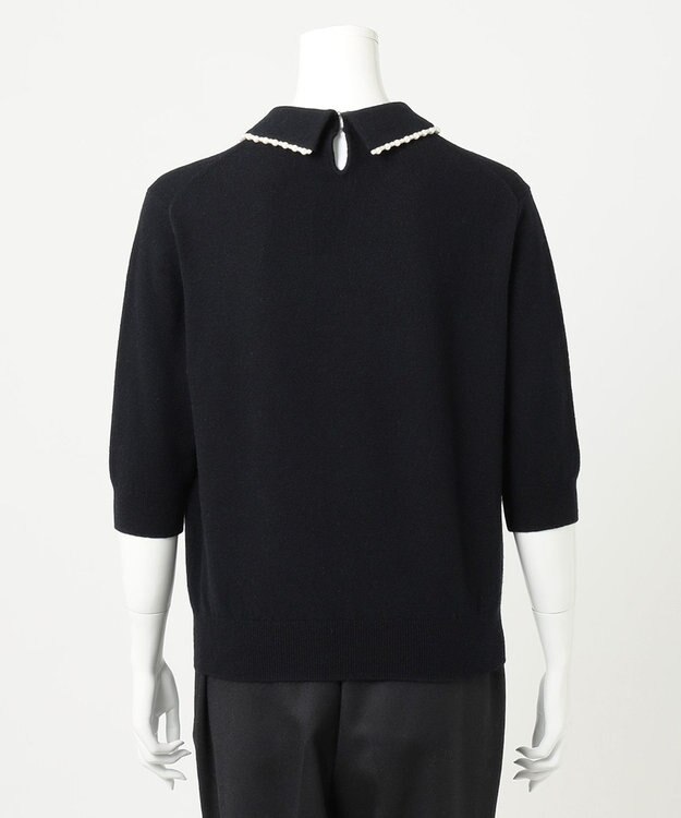 23区 【R(アール)】ウールカシミヤ パールトリム 襟付き五分袖ニット ブラック系