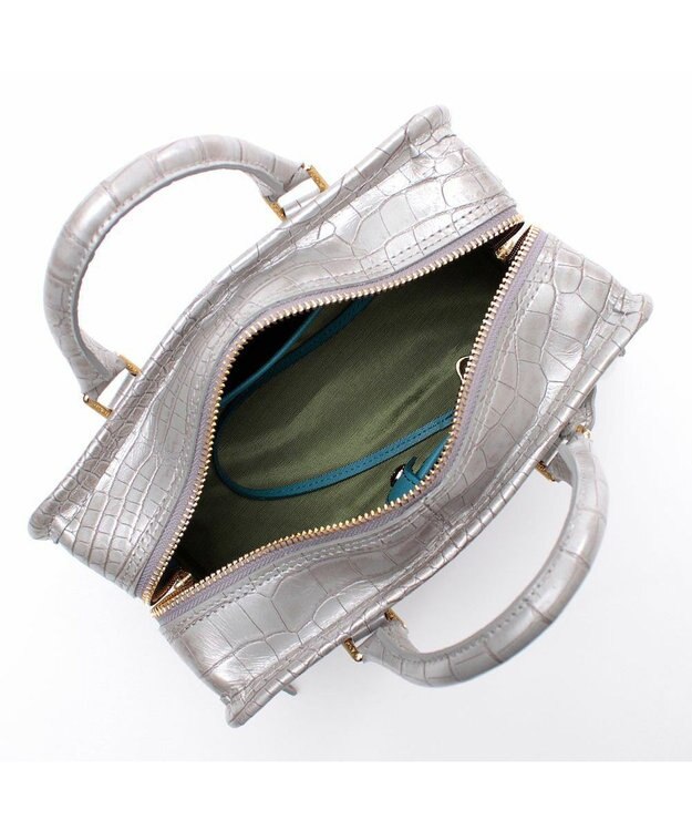 A.D.M.J. 【牛革】クロコ型押しヘリ巻きボストン23cm アルジェント