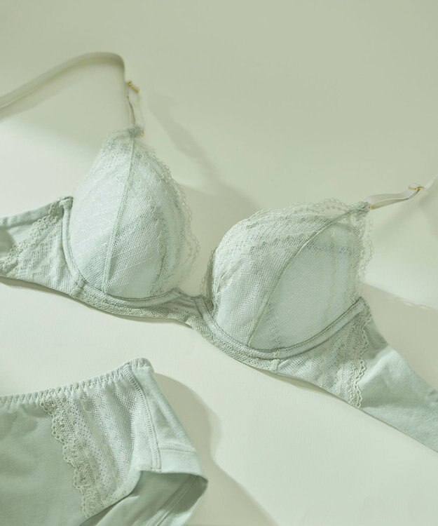 une nana cool リニューアル【綿混】ビタードットコットン 3/4カップブラ セージグリーン