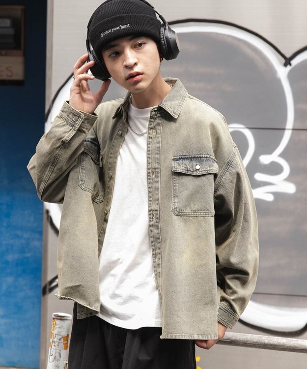 WEGO 【ユニセックス着用ITEM】 デニムBIGシャツ（LS） デニム淡加工色