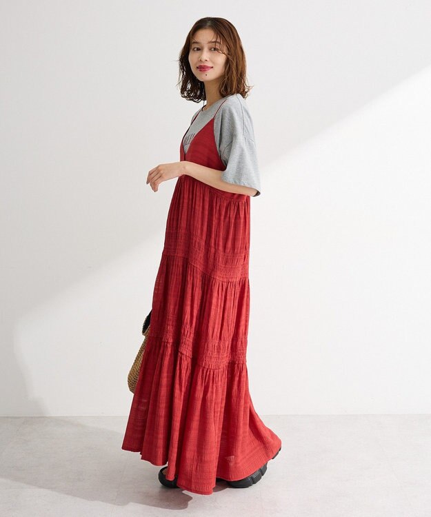 Green Parks シャーリングティアードキャミワンピース Red